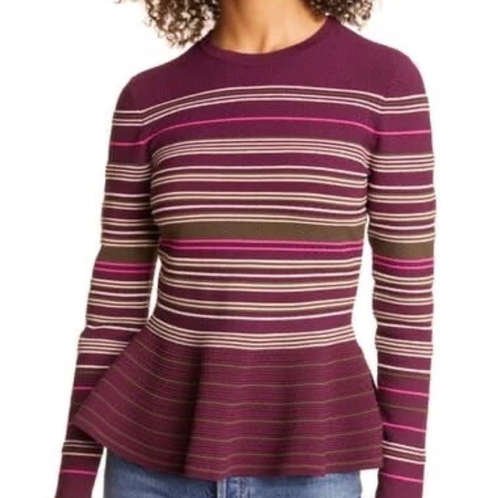 Ted Baker Leytina Striped Peplum Plum Purple Sweater Womens Sz 3 US size M